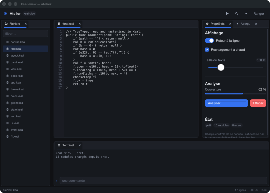 A docked workspace built with keal-view